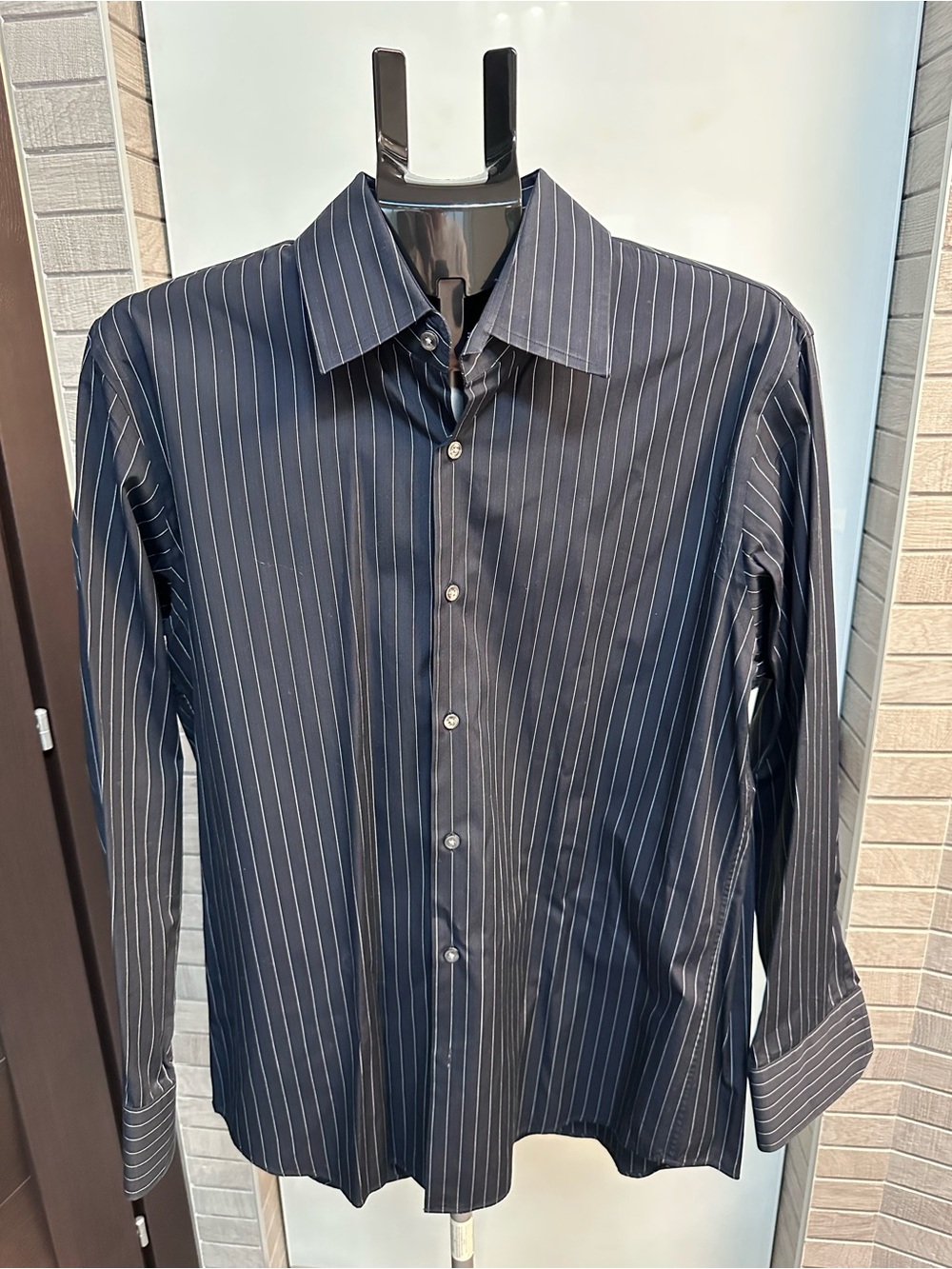 Hugo Boss “Enzo” Men's Regular Fit Navy Pinstripe Button-Up Dress Shirt